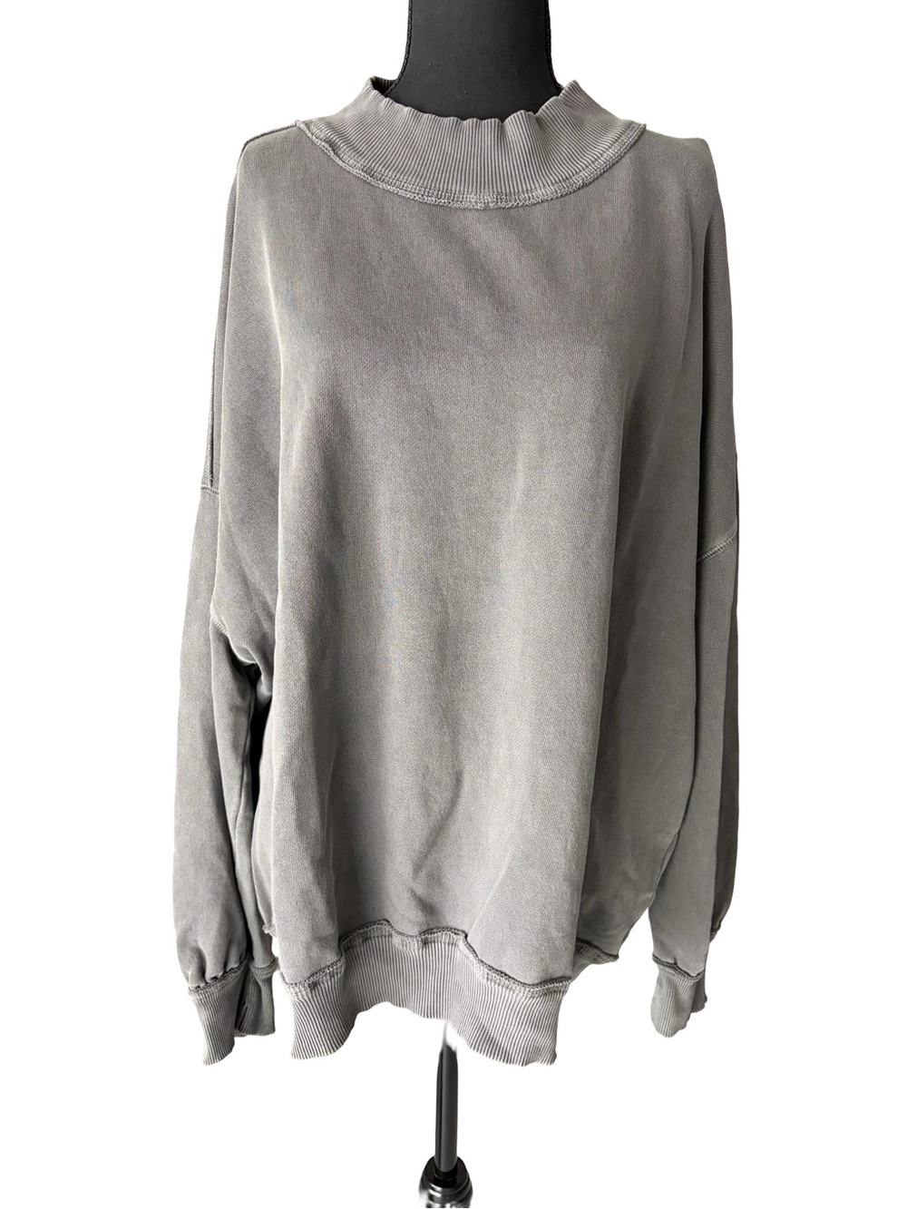 We The Free Oversized Washed Gray Scoop Neck Pullover Sweater